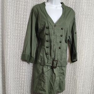 Ashley Stewart Green Button-Front Midi Dress